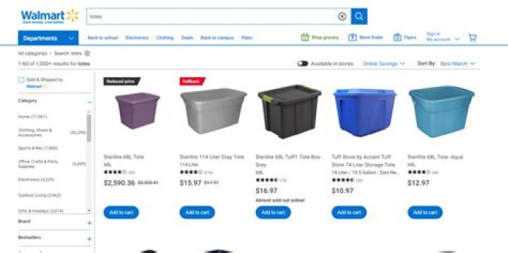 How much do totes cost at Walmart?